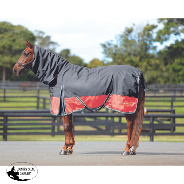 Kozy 1200D Ripstop Horse Rug Combo With 200G Fill - Charcoal & Coral Protection Boots