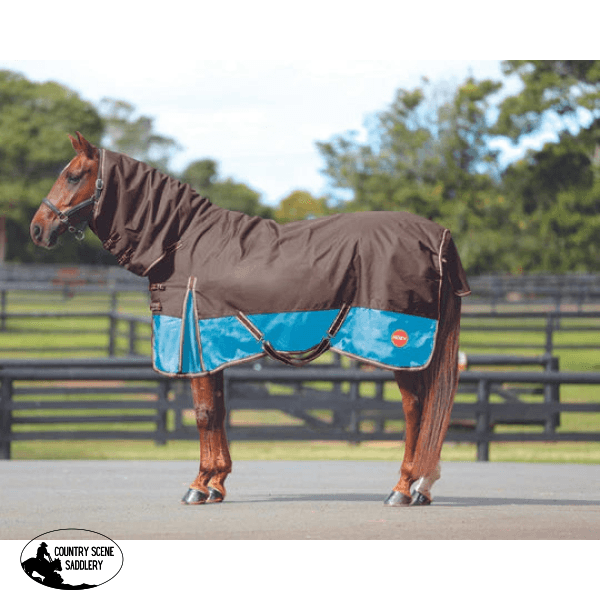 Kozy 1200D Ripstop Horse Rug Combo With 200G Fill - Chocolate & Turquoise Protection Boots