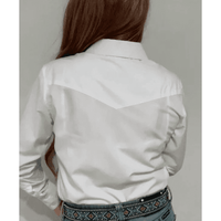 L1157 Ladies Plain White Western Shirt With Pockets Western Shirts