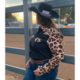 L1308 - Leopard & Black Ladies Western Arena Shirt - Country Scene Saddlery and Pet Supplies