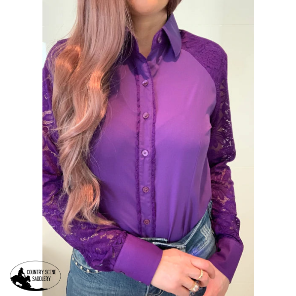 L1317 - Cleo Ladies 1/2 Lace Western Shirtt - Country Scene Saddlery and Pet Supplies