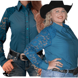 L1320 - BRIELLE Ladies 1/2 Lace Western Shirt - Country Scene Saddlery and Pet Supplies