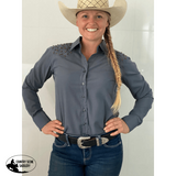 L1378 - Zillah Western Shirt Ladies Plain Grey Shirt with beading - Country Scene Saddlery and Pet Supplies