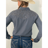L1378 - Zillah Western Shirt Ladies Plain Grey Shirt with beading - Country Scene Saddlery and Pet Supplies