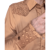 L1461- Jess Ladies Tan Western Shirt with Broderie Contrast - Country Scene Saddlery and Pet Supplies