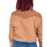 L1461- Jess Ladies Tan Western Shirt with Broderie Contrast - Country Scene Saddlery and Pet Supplies