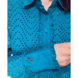 L1463- Florence Ladies Turquoise Broderie Western Shirt Shirts & Tops