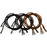 Leather braided split reins with scissor snap ends. 6.5 ft long. - Country Scene Saddlery and Pet Supplies