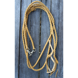 Leather braided split reins with scissor snap ends. 6.5 ft long.
