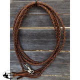 Leather braided split reins with scissor snap ends. 6.5 ft long.