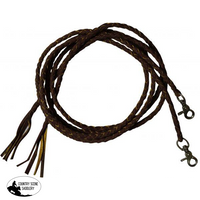 New! Leather Braided Split Reins With Scissor Snap Ends. 6.5 Ft Long. Dark Brown