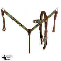 New! Leather Browband Headstall With Beaded Sunflower Design.