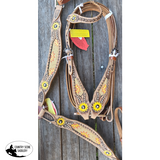 Leather browband headstall with beaded sunflower design. - Country Scene Saddlery and Pet Supplies