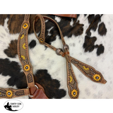 Leather browband headstall with beaded sunflower design. - Country Scene Saddlery and Pet Supplies