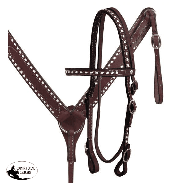 New! (65001-5010) Leather Buck Stitched Headstall And Breastcollar. Full/cob / Black