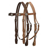 Leather double stitched headstall with clear rhinestone conchos - Country Scene Saddlery and Pet Supplies