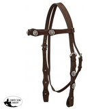 Leather double stitched headstall with clear rhinestone conchos - Country Scene Saddlery and Pet Supplies