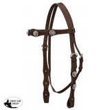 New! Leather Double Stitched Headstall With Clear Rhinestone Conchos Posted. Full/cob / Dark Brown