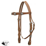 Leather double stitched headstall with clear rhinestone conchos - Country Scene Saddlery and Pet Supplies