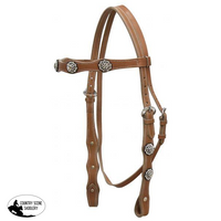 New! Leather Double Stitched Headstall With Clear Rhinestone Conchos Posted. Full/cob / Light Brown