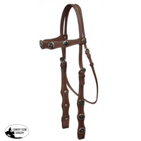 Leather Double Stitched Headstall With Silver Star Conchos On Browband And Cheeks.
