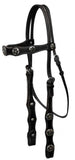 Leather double stitched headstall with silver star conchos on browband and cheeks. - Country Scene Saddlery and Pet Supplies