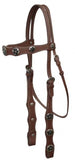 Leather double stitched headstall with silver star conchos on browband and cheeks. - Country Scene Saddlery and Pet Supplies