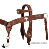 New! Leather Double Stitched Tooled Browband Headstall. Med On Backorder