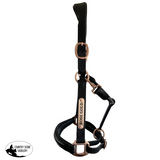 Leather Halter - Rose Gold Fittings with Engraved Horse Nameplate - Country Scene Saddlery and Pet Supplies