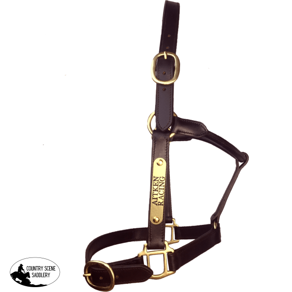 New! Leather Halter Thoroughbred - Brass Fittings With Engraved Horse Nameplate Hamag Saddle Cloth