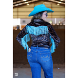 LEOPARD & FRINGE VELVET PERFORMANCE RODEO SHIRT - Country Scene Saddlery and Pet Supplies