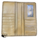 Light Brown Men's Leather Wallet with hair on cowhide and basket tooled side. - Country Scene Saddlery and Pet Supplies