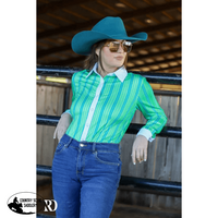 Lime And Teal Pin Stripe Performance Rodeo Shirt (Adult)