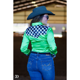 Lime Finish Line Satin Performance Rodeo Shirt Western Style