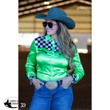Lime Finish Line Satin Performance Rodeo Shirt Western Style