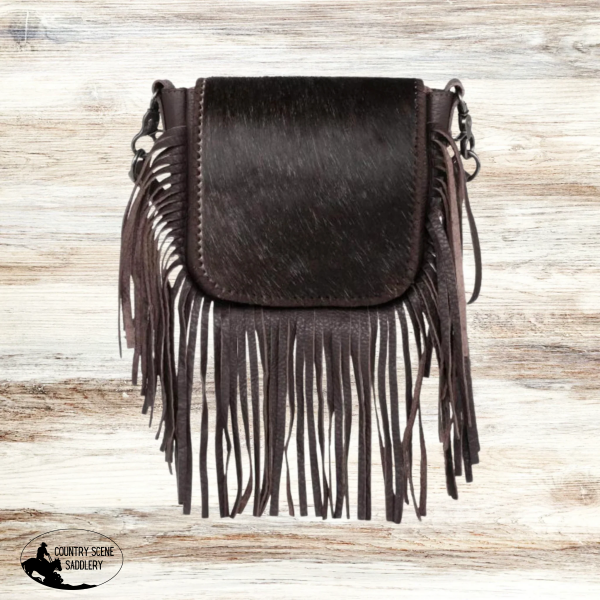 Montana West Genuine Leather Hair-On Collection Fringe Crossbody / Coffee Hats
