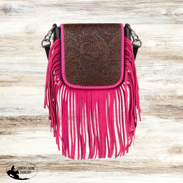 Montana West Genuine Leather Tooled Collection Fringe Crossbody Hats