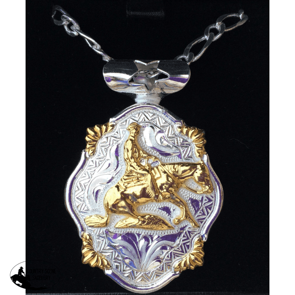 New! Necklace Reining Horse Silver & Gold Plated