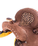 10" Double T Youth Hard Seat Barrel style saddle with Cheetah Seat. - Country Scene Saddlery and Pet Supplies
