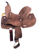10" Double T Youth Hard Seat Barrel style saddle with extra deep seat and buckstitch trim. - Country Scene Saddlery and Pet Supplies