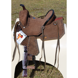 New! 10" Double T Youth/Pony Chocolate Roughout Barrel Saddle. - Country Scene Saddlery and Pet Supplies