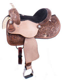 12", 13" barrel style saddle with floral tooling and iridescent crystal rhinestone conchos.~ - Country Scene Saddlery and Pet Supplies