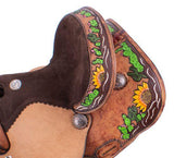 12" Double T Barrel Style Saddle with hand painted sunflower and cactus design. - Country Scene Saddlery and Pet Supplies