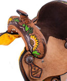 12" Double T Barrel Style Saddle with hand painted sunflower and cactus design. - Country Scene Saddlery and Pet Supplies
