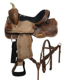 12" Double T pony saddle set with floral tooling. - Country Scene Saddlery and Pet Supplies