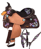 New! 12" Double T youth barrel style saddle set with hand painted Semi QH - Country Scene Saddlery and Pet Supplies