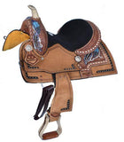 12" Double T Youth Barrel Style Saddle with Hand Painted Feather Design. - Country Scene Saddlery and Pet Supplies