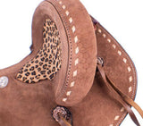 12" Double T Youth Hard Seat Barrel style saddle with Cheetah Seat - Country Scene Saddlery and Pet Supplies