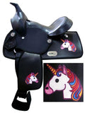 12" Economy synthetic saddle with Rainbow Unicorn print. - Country Scene Saddlery and Pet Supplies