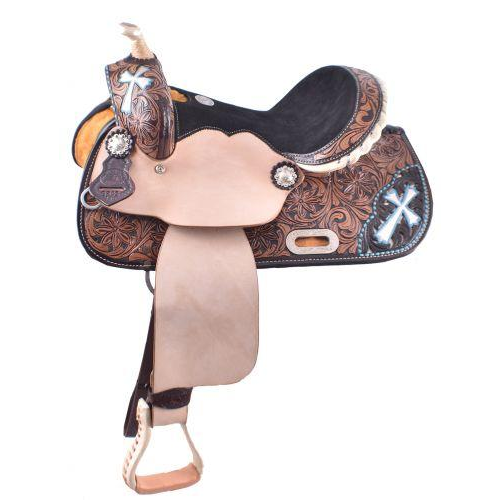 New! 13 Double T Barrel Style Saddle With Hand Painted Cross Design.~ Posted.*